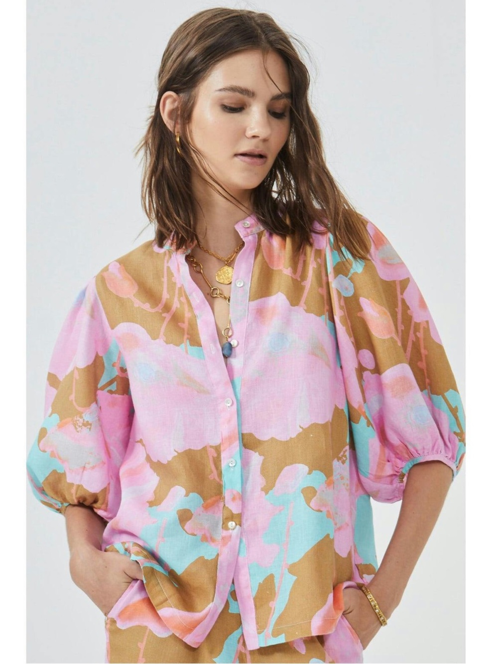 Lanhtropy bubble linen shirt in aquarela